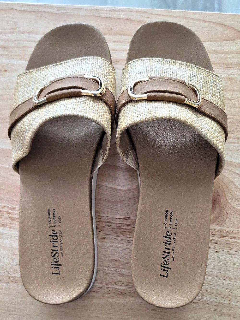 LifeStride Genevieve Slide Sandal Sandals Tan & Gold US 9M